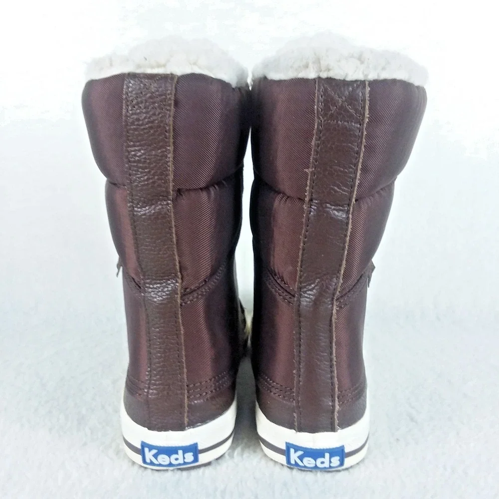 Keds Droplet Leather Canvas Dark Brown Winter Boots Fleece Lined‎ Women's 8.5